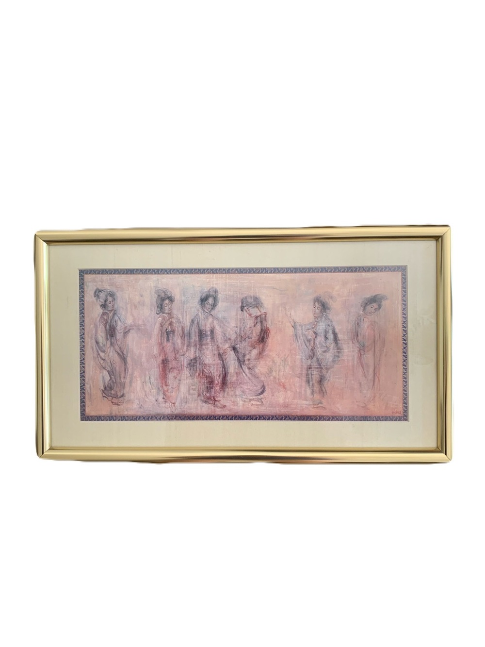 Edna Hibel - 6 Geishas Dancing Print in Gold Metal Frame Asian Art